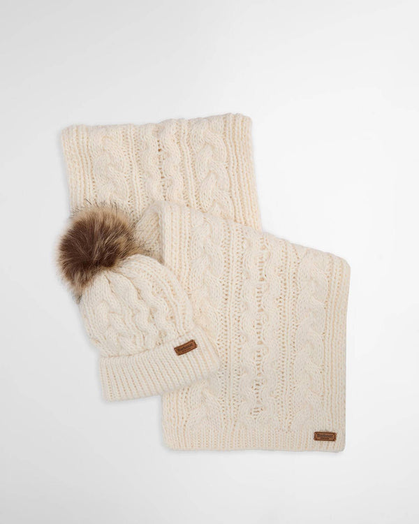 Barbour Penshaw Beanie & Scarf Gift Set - Cloud - Lucks of Louth