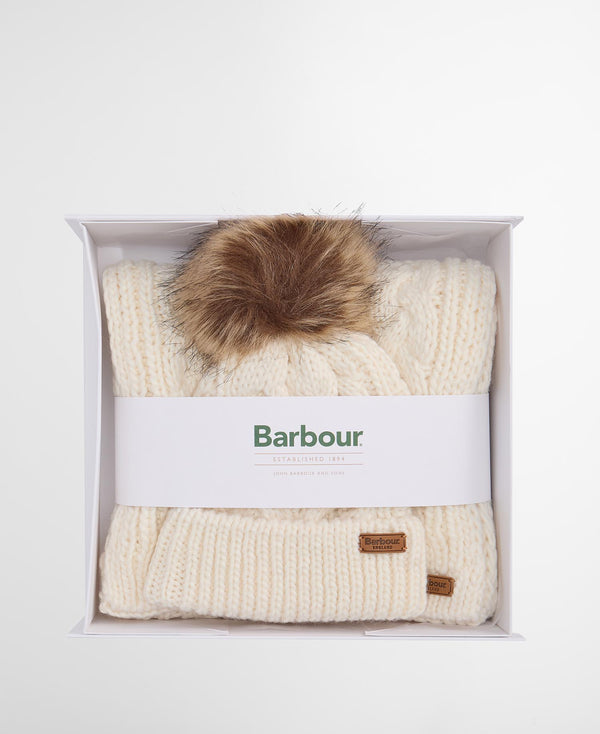 Barbour Penshaw Beanie & Scarf Gift Set - Cloud - Lucks of Louth