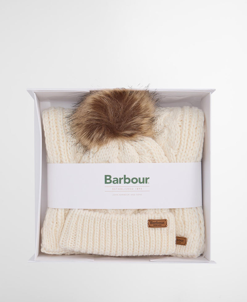 Barbour Penshaw Beanie & Scarf Gift Set - Cloud - Lucks of Louth