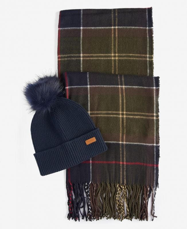 Barbour Dover Hat & Scarf Set - Navy Classic - Lucks of Louth