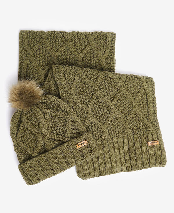 Barbour Ridley Beanie & Scarf Gift Set - Olive - Lucks of Louth