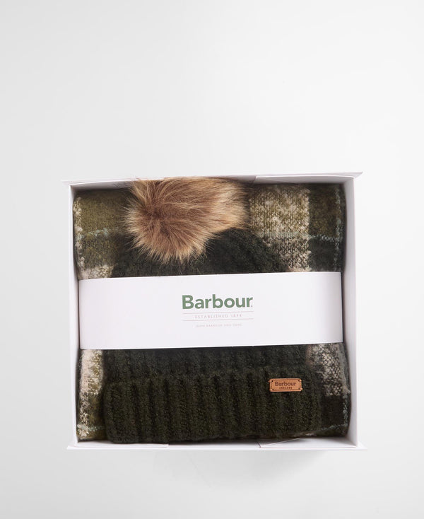 Barbour Saltburn Beanie & Tartan Scarf Gift Set - Ancient Loden/Dark Green - Lucks of Louth