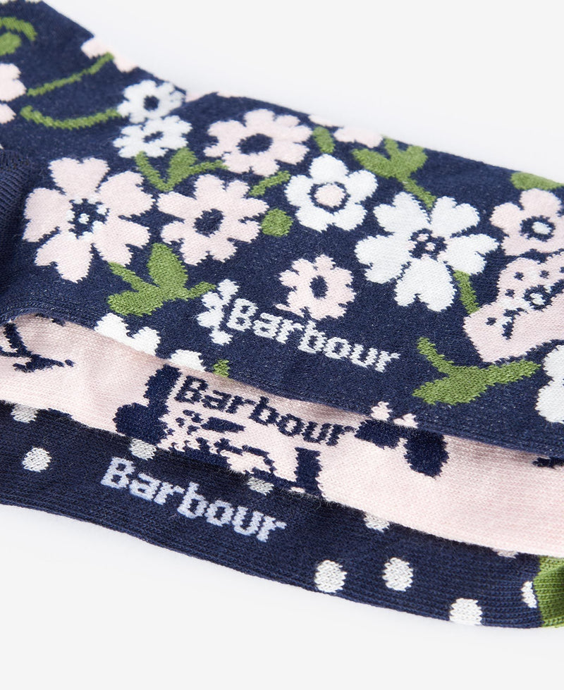 Barbour Floral Sock Gift Set - Navy/Pink - Lucks of Louth