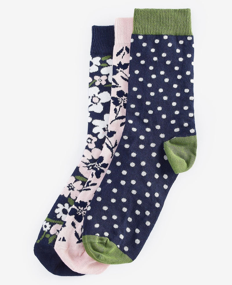 Barbour Floral Sock Gift Set - Navy/Pink - Lucks of Louth