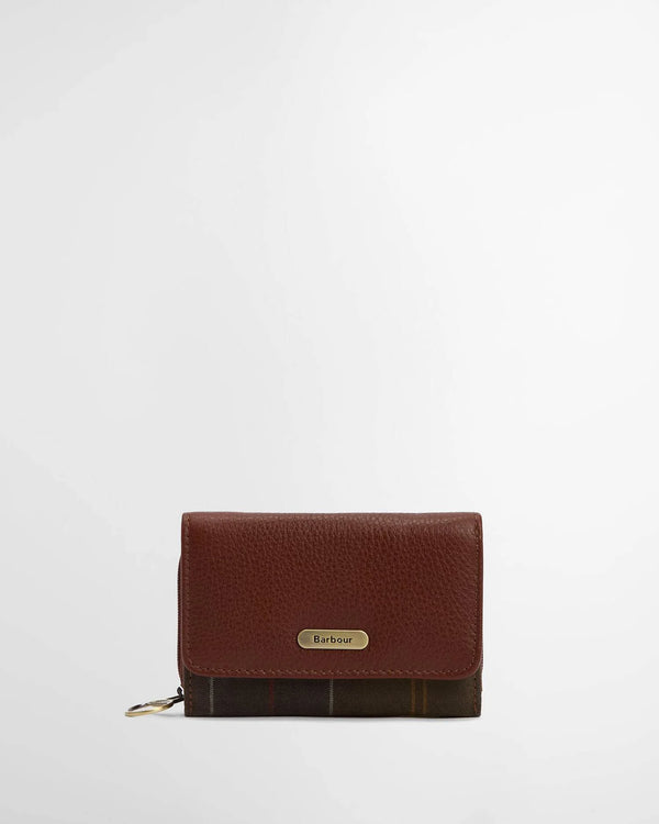 Barbour Rosa Leather French Purse - Brown/Classic Tartan - Lucks of Louth