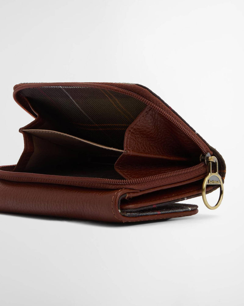 Barbour Rosa Leather French Purse - Brown/Classic Tartan - Lucks of Louth