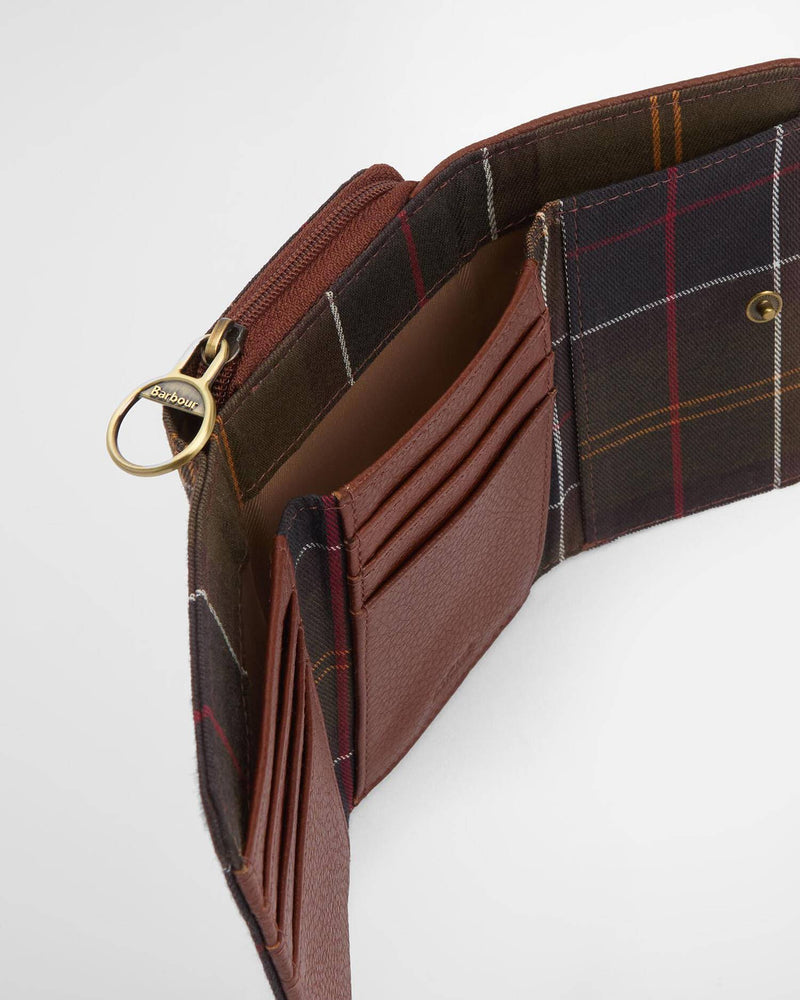 Barbour Rosa Leather French Purse - Brown/Classic Tartan - Lucks of Louth