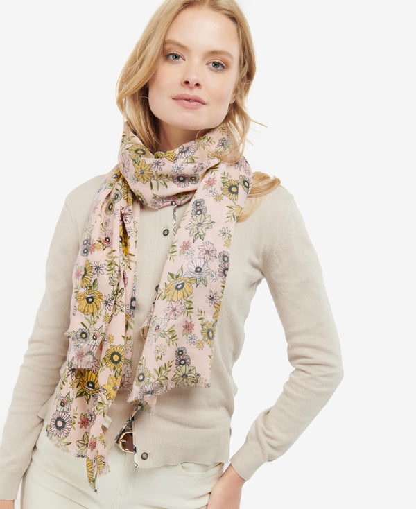 Barbour Floral Print Wrap Scarf - Peach Flower - Lucks of Louth