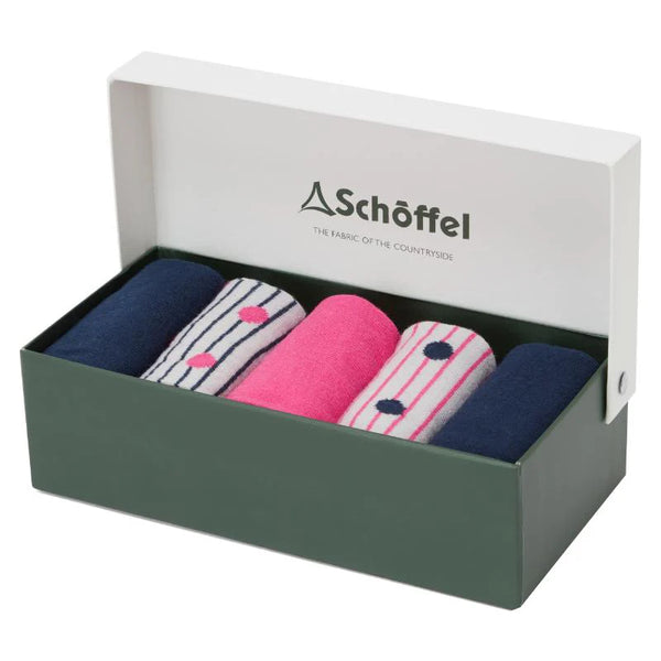 Schoffel Ladies Bamboo Socks (Box of 5) 4-7 UK - Navy/Pink Mix - Lucks of Louth