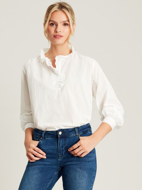 Joules Melanie Cotton Ruffle Blouse - White - Lucks of Louth