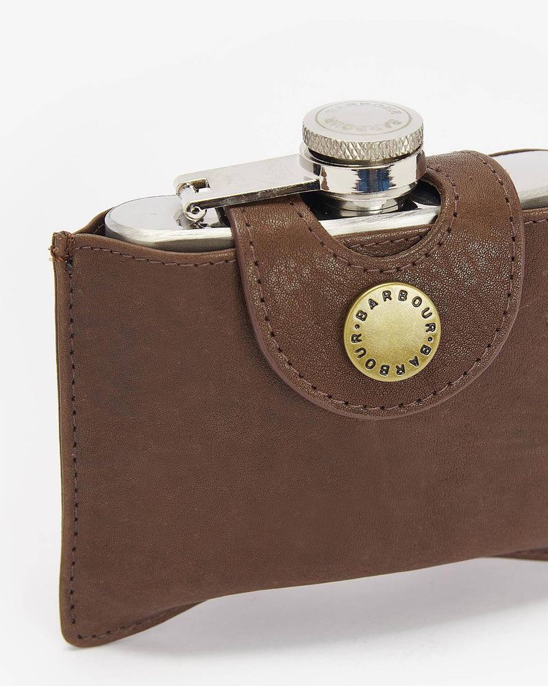 Barbour 4oz Hinged Hip Flask - Classic Brown - Lucks of Louth