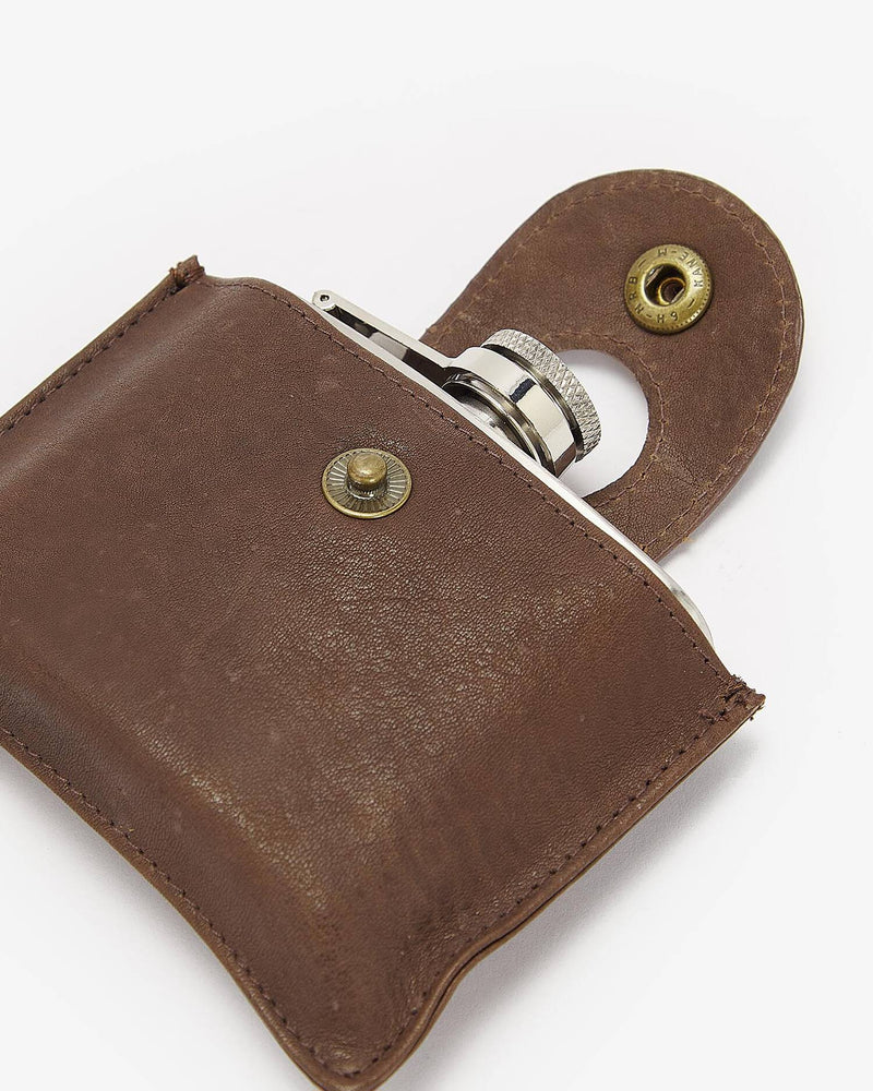 Barbour 4oz Hinged Hip Flask - Classic Brown - Lucks of Louth
