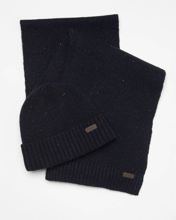 Barbour Carlton Beanie & Scarf Set - Navy Fleck - Lucks of Louth