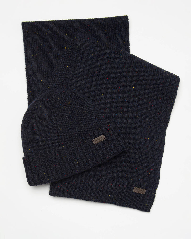 Barbour Carlton Beanie & Scarf Set - Navy Fleck - Lucks of Louth