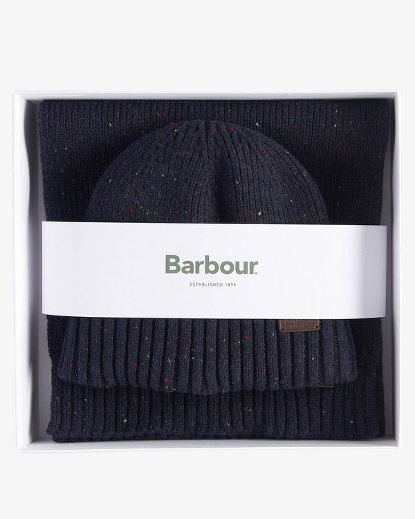 Barbour Carlton Beanie & Scarf Set - Navy Fleck - Lucks of Louth