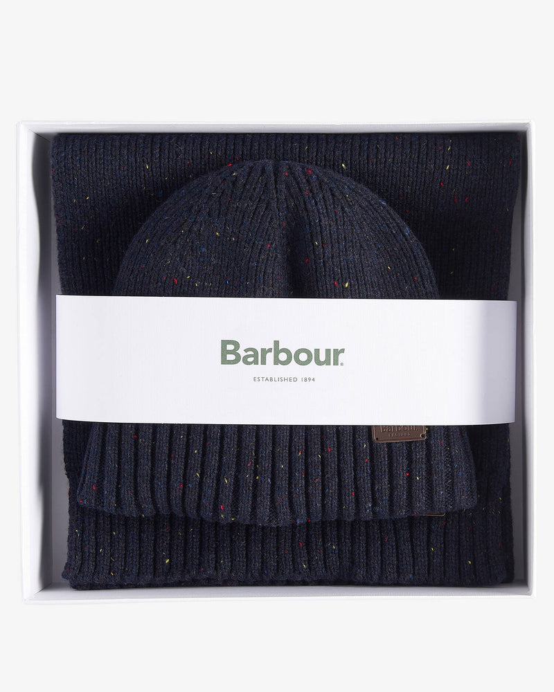 Barbour Carlton Beanie & Scarf Set - Navy Fleck - Lucks of Louth