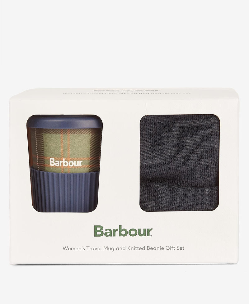 Barbour Travel Mug and Knitted Beanie Gift Set - Navy/Tartan - Lucks of Louth