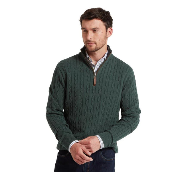 Schoffel Calton Cotton Cashmere Cable 1/4 Zip Jumper - Botanical Green - Lucks of Louth