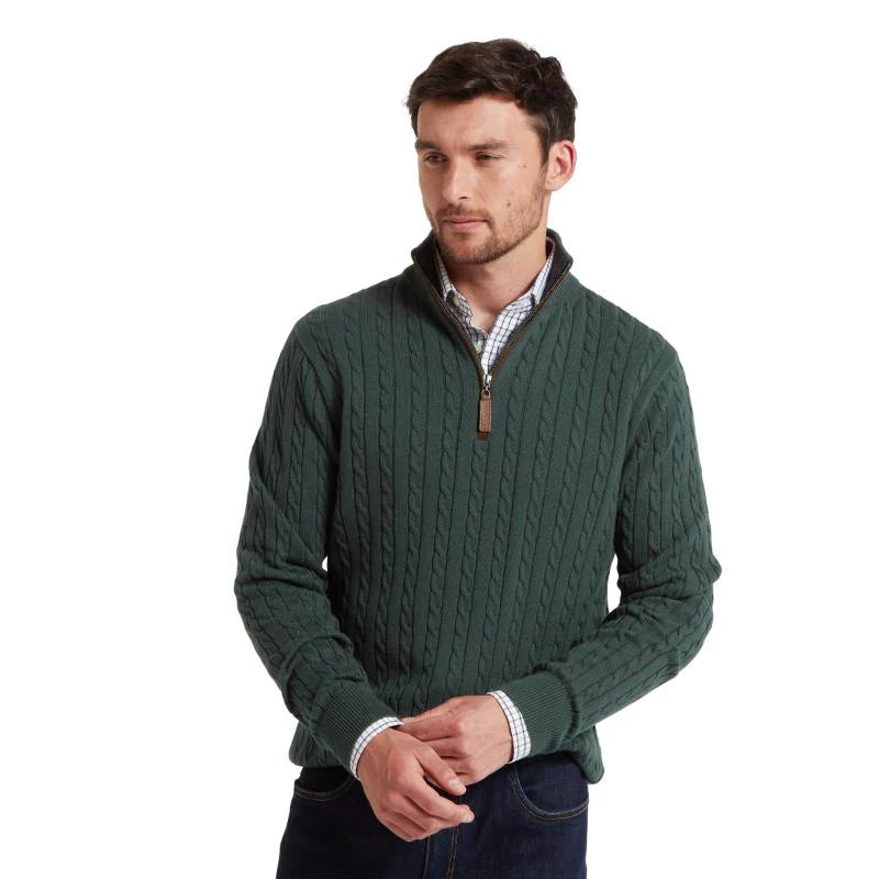 Schoffel Calton Cotton Cashmere Cable 1/4 Zip Jumper - Botanical Green - Lucks of Louth