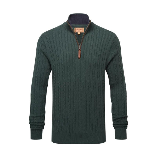 Schoffel Calton Cotton Cashmere Cable 1/4 Zip Jumper - Botanical Green - Lucks of Louth