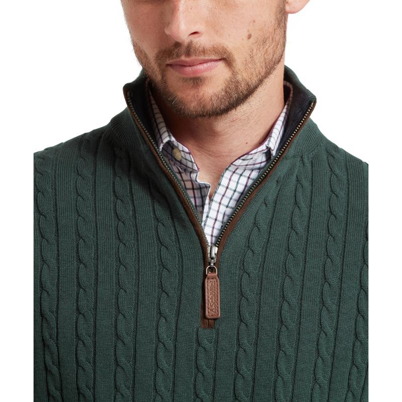 Schoffel Calton Cotton Cashmere Cable 1/4 Zip Jumper - Botanical Green - Lucks of Louth
