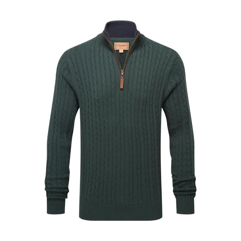 Schoffel Calton Cotton Cashmere Cable 1/4 Zip Jumper - Botanical Green - Lucks of Louth