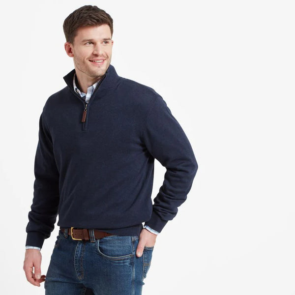 Schoffel Porthmeor Pima Cotton 1/4 Zip - Navy - Lucks of Louth