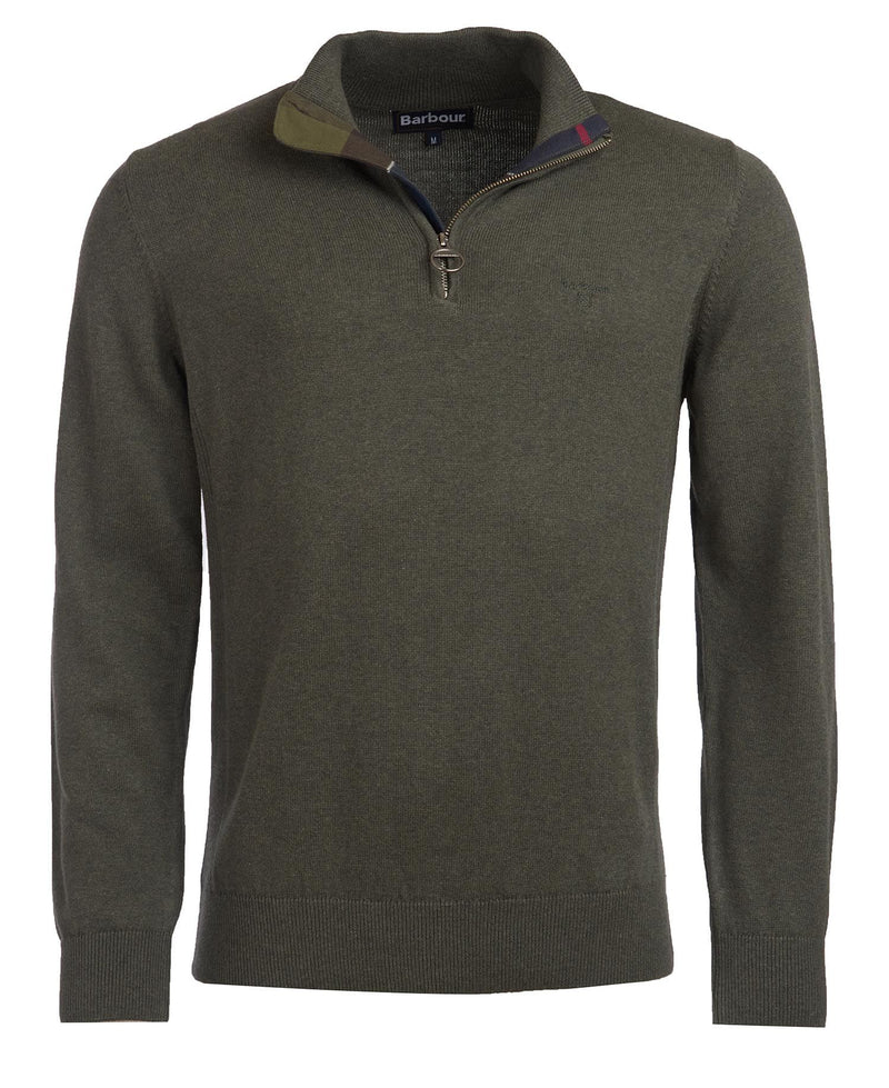 Barbour Cotton Half Zip Jumper,Olive Marl - Lucks of Louth