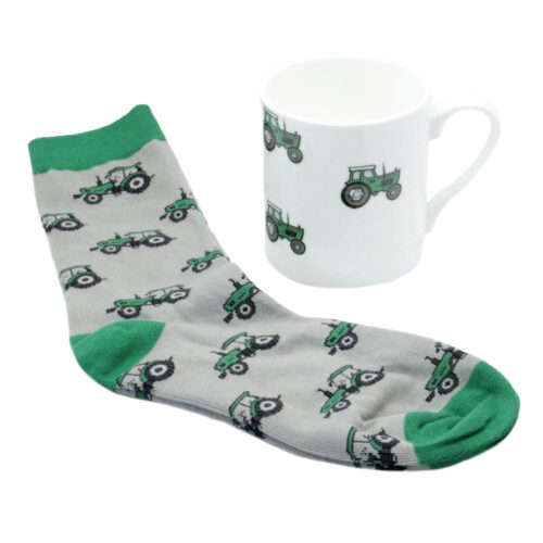 David Aster China Mug & Sock Set -Green Tractor - Lucks of Louth