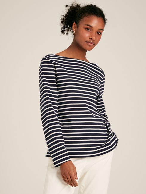 Joules Harbour Boat Neck Breton Top - Navy - Cream Stripe - Lucks of Louth