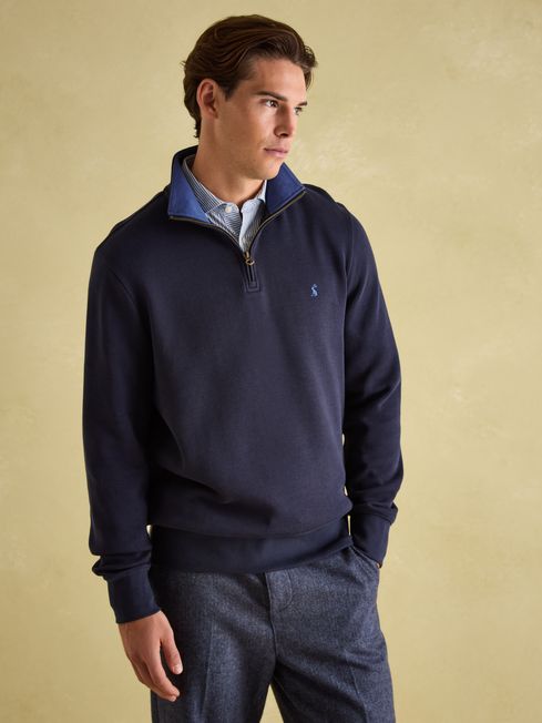 Joules Alister Mens 1/4 Zip Sweatshirt, Navy - Lucks of Louth