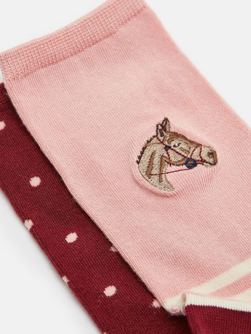 Joules Everyday Socks 2 Pack - Pink Horse - Lucks of Louth