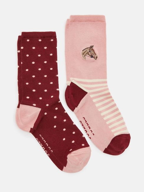 Joules Everyday Socks 2 Pack - Pink Horse - Lucks of Louth