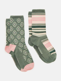 Joules Everyday Socks 2 Pack - Green Geo - Lucks of Louth