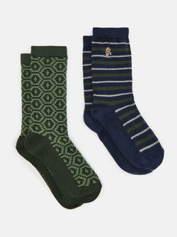 Joules Kingsbury Socks 2 Pack - Navy/Khaki - Lucks of Louth