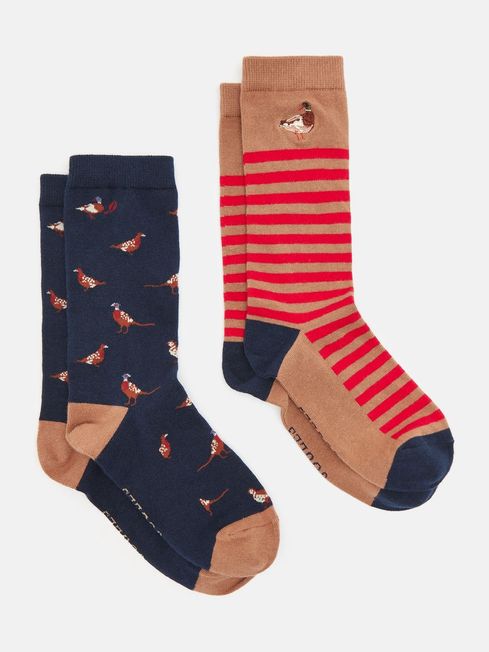 Joules Kingsbury Socks 2 Pack - Tan/Navy - Lucks of Louth