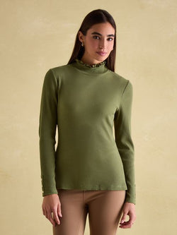 Joules Amy Ribbed Long Sleeve Top - Green - Lucks of Louth