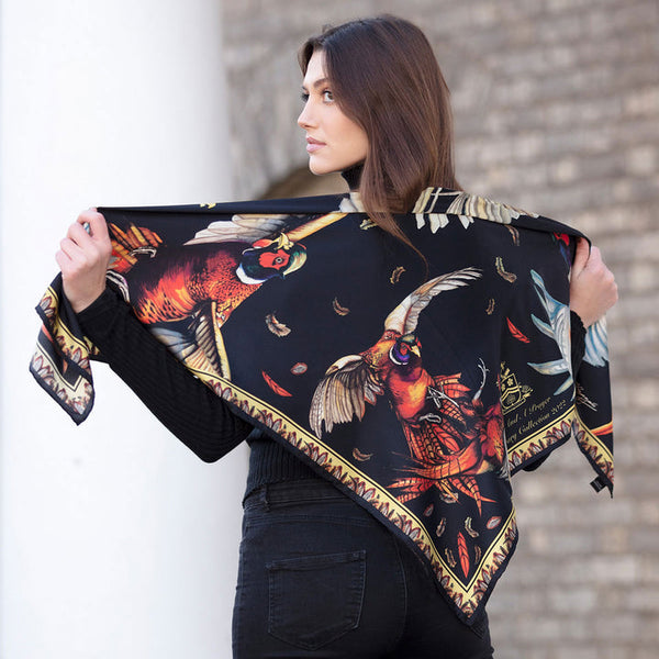 Clare Haggas Large Square Scarf - Wing & a Prayer - Ebony & Gold (LIMITED EDITION) - Lucks of Louth