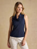 Joules Heidi Navy Sleeveless Frill Neck Jersey Top - Lucks of Louth