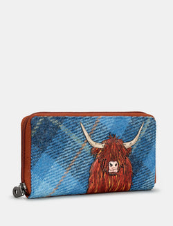 Yoshi Highland Cow Large Zip around purse - Blue - Lucks of Louth