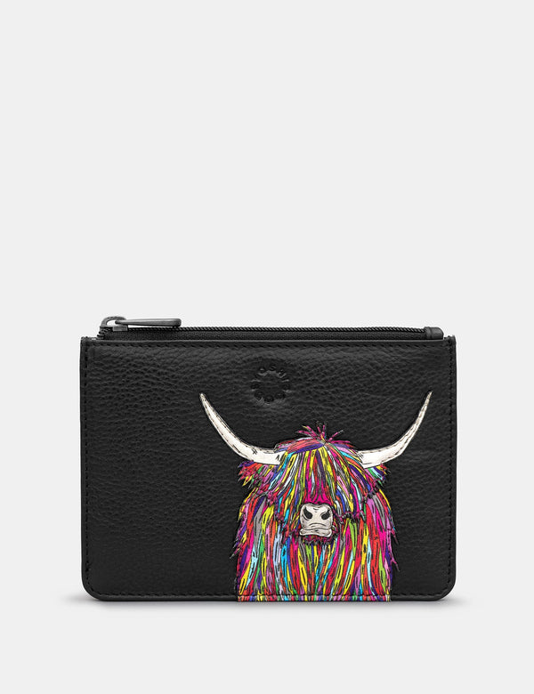 Yoshi Highland Cow,Small Zip Top Purse - Black - Lucks of Louth