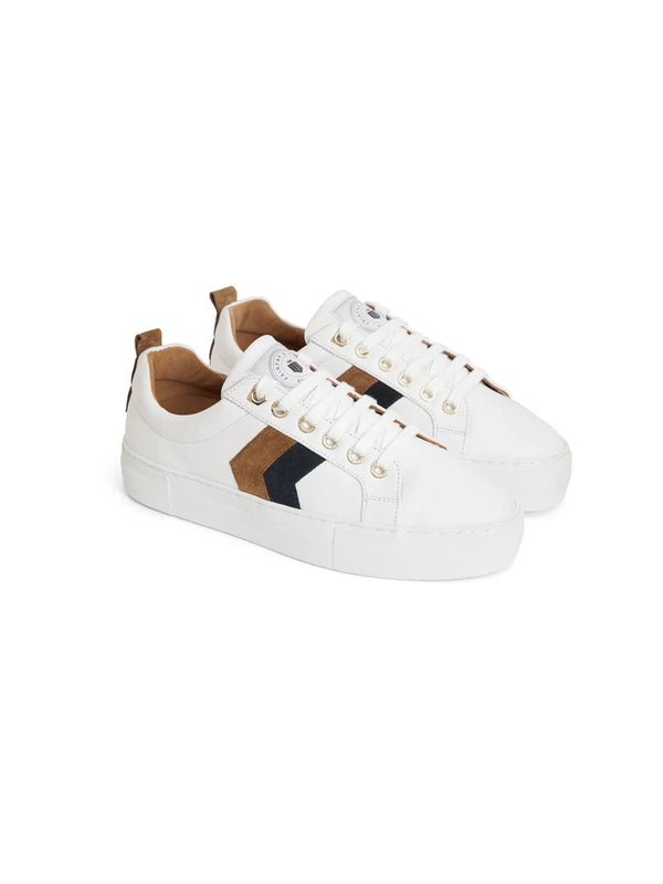 Fairfax & Favor Platform Alexandra Trainer - White Leather With Tan/Navy - Lucks of Louth