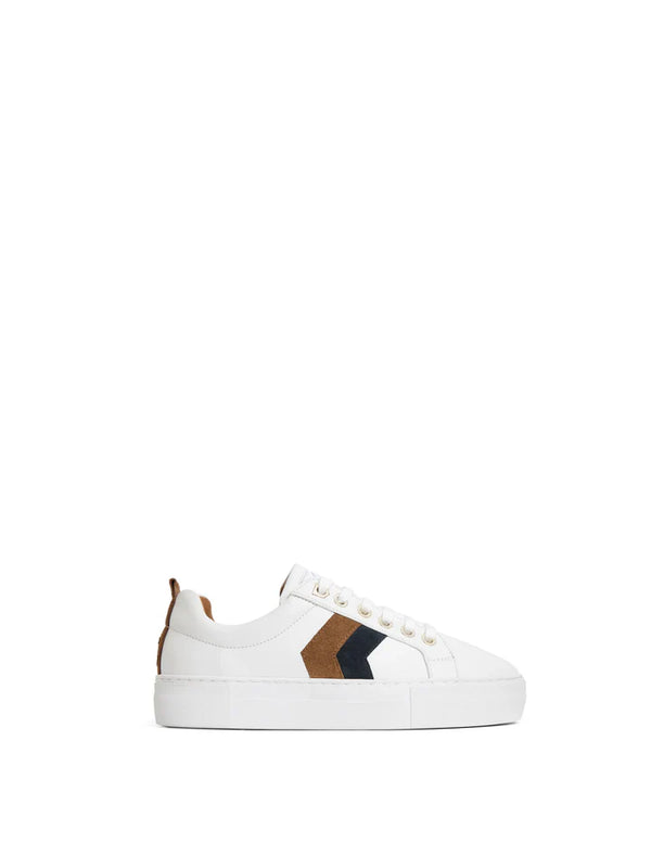 Fairfax & Favor Platform Alexandra Trainer - White Leather With Tan/Navy - Lucks of Louth