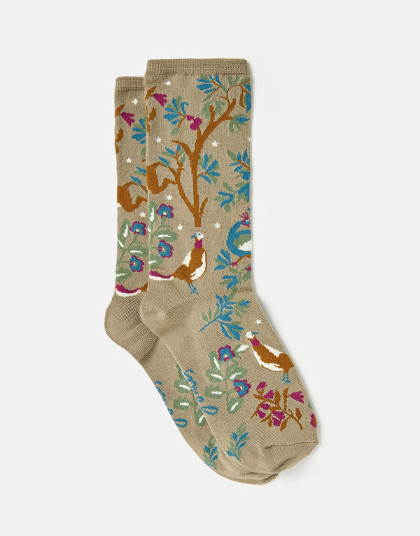 Joules Excellent Everyday Pair Of Socks - Cream Woodland - Lucks of Louth