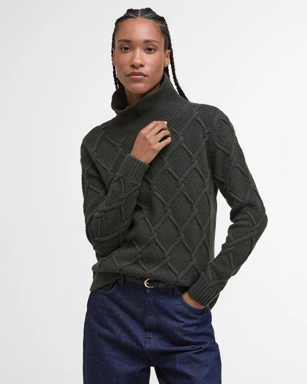 Barbour Burne Roll Neck Knit - Olive - Lucks of Louth