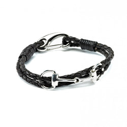 Hiho Silver Exclusive Equestrian Sterling Silver Snaffle Leather Bracelet - Brown - Lucks of Louth