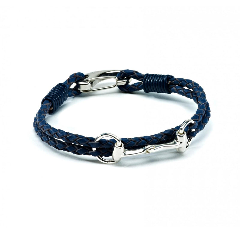 Hiho Silver Exclusive Equestrian Sterling Silver Snaffle Leather Bracelet - Navy Blue - Lucks of Louth