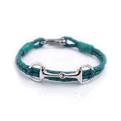 Hiho Silver Exclusive Equestrian Sterling Silver Snaffle Leather Bracelet - Jade - Lucks of Louth