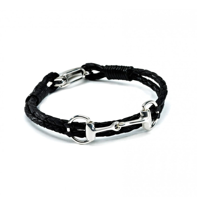 Hiho Silver Exclusive Equestrian Sterling Silver Snaffle Leather Bracelet - Black - Lucks of Louth