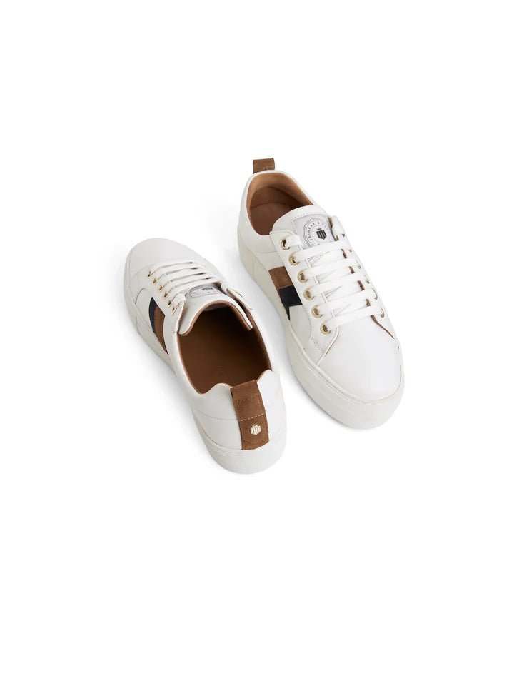 Fairfax & Favor Platform Alexandra Trainer - White Leather With Tan/Navy - Lucks of Louth
